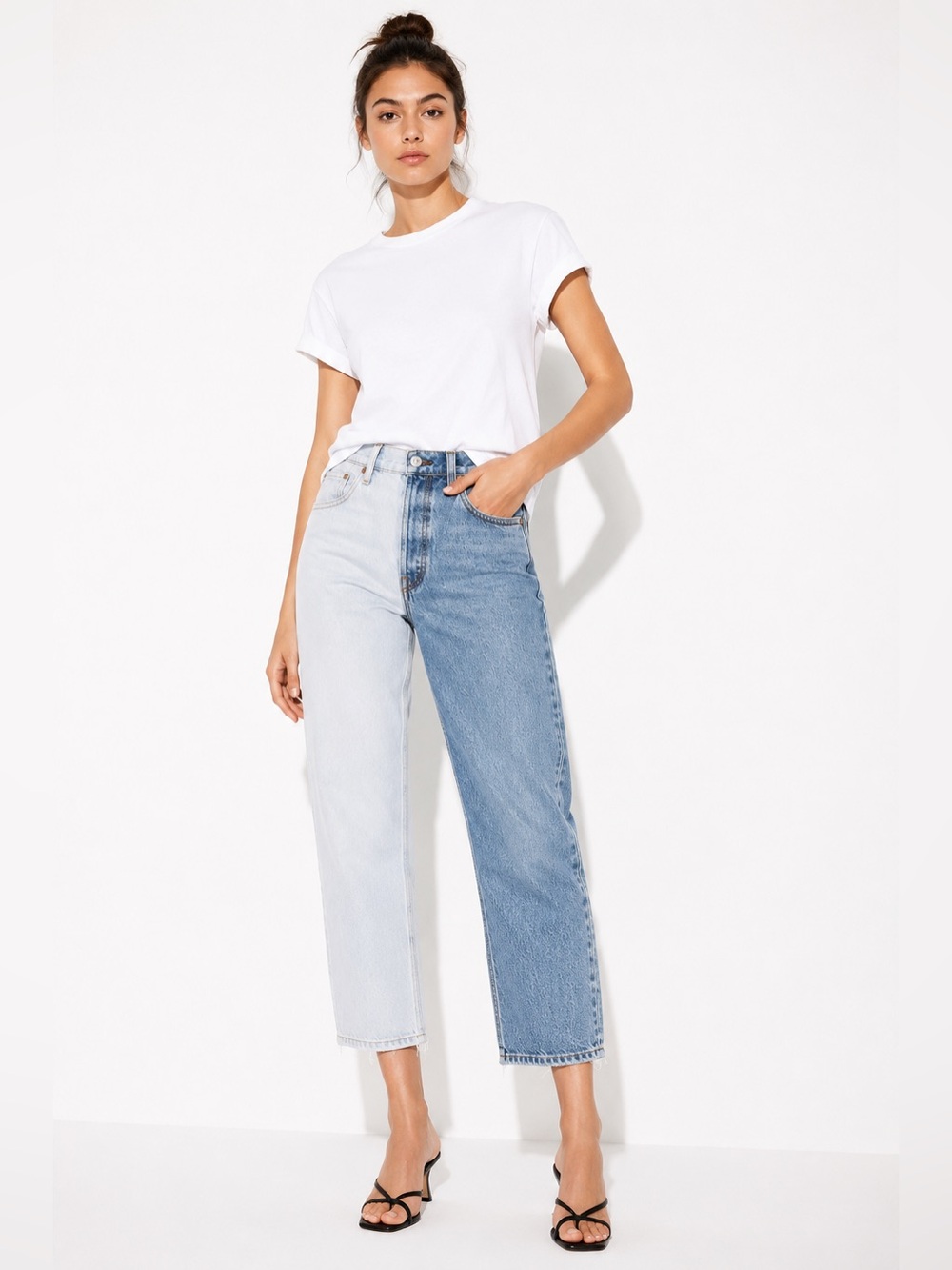 Levi’s 501 Of Two Minds Two Tone Colorblock Jeans High Rise Cropped 29 Y2K Retro
